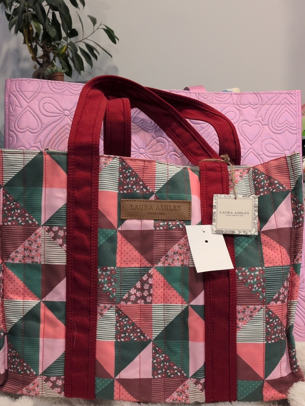 Laura Ashley Pink, Green & Burgundy Patchwork Tote